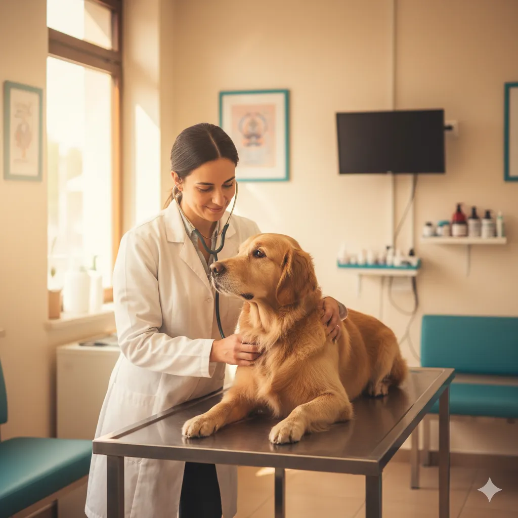 Veterinária a cuidar de um cão na Clínica das Avencas