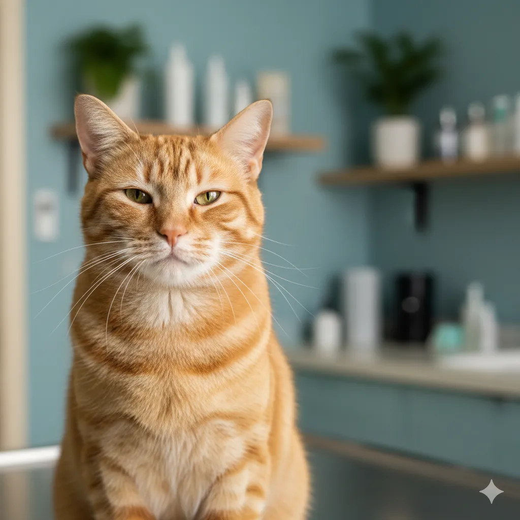 Gato feliz na clínica veterinária