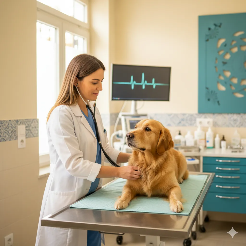 Interior acolhedor da clínica com animais