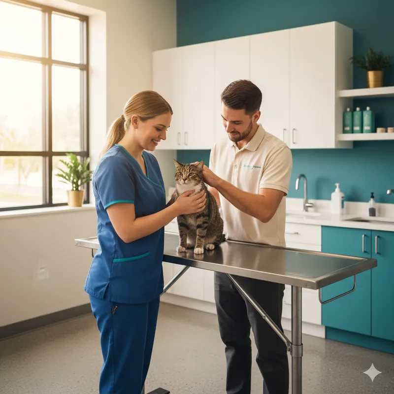 Veterinária a examinar um cão